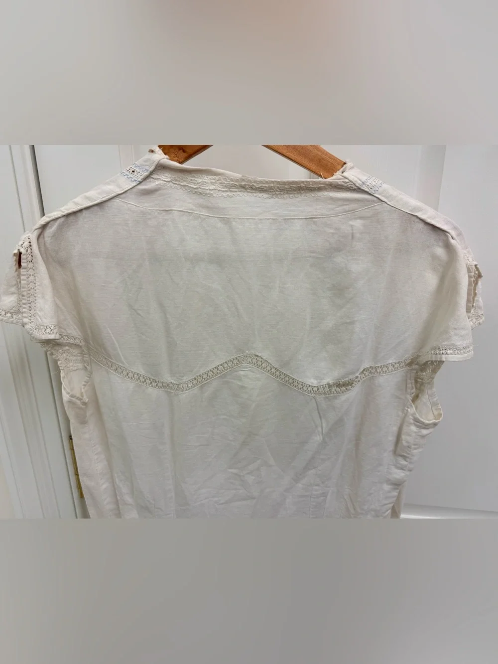 1920’s Antique Hand Embroidered Linen Chevron Lace Cottagecore Cream Lawn Dress - Picture 9 of 16